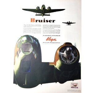 PRINT AD 1943 Vega Aircraft Corp Lockheed Ventura Bruiser Bomber Plane WWII